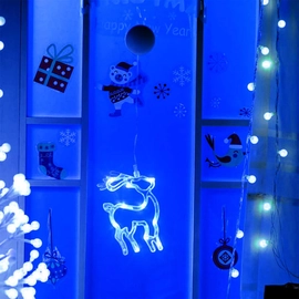 LED elemes ablakdísz szarvas 20cm kék
