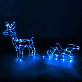 LED rénszarvas szánnal kültéri beltéri álló 46cm kék karácsonyi világítás