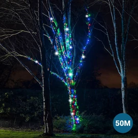 Fényfüzér flash villogó 50m toldható kültéri/beltéri RGB színes 300 LED