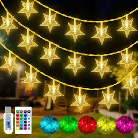 Ollny LED füzér csillagokkal 15 m 100 izzó, 16 szín 4 mód Távirányító Kül és Beltérre Karácsonyi izzósor dekoráció