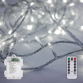 Elemes fényfüzér 100 LED 10m távirányítható 8 program hideg fehér