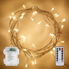 Elemes fényfüzér 100 LED 10m távirányítható 8 program meleg fehér
