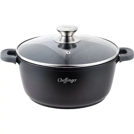 Cheffinger 40cm márvány bevonatú lábas üveg fedővel szilikon fogantyúval CF-DC40