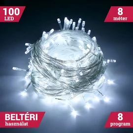 Fényfüzér 100 LED Hideg Fehér 8M Beltéri 8 program