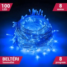 Fényfüzér 100 LED Kék 8M Beltéri 8 program
