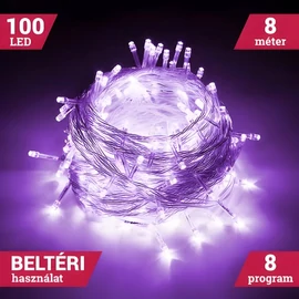 Fényfüzér 100 LED Lila 8M Beltéri 8 program