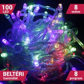 Fényfüzér 100 LED SZÍNES 8M Beltéri 8 program