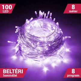 Fényfüzér 100 LED Lila 8M Beltéri 8 program