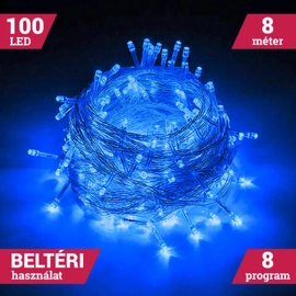 Fényfüzér 100 LED Kék 8M Beltéri 8 program