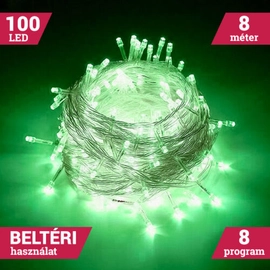 Fényfüzér 100 LED Zöld 8M Beltéri 8 program