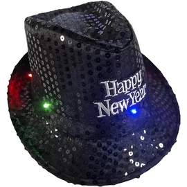 Világító Kalap Happy New Year Felirattal Fekete