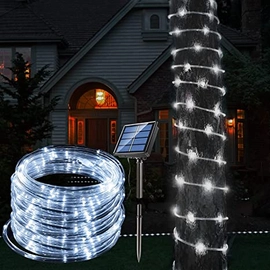 Napelemes LED Fénytömlő VÉKONY 10m Hideg Fehér 8 Program