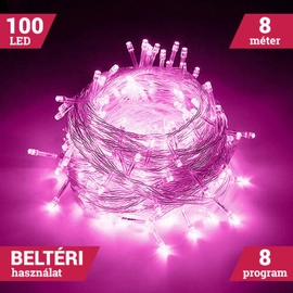 Fényfüzér 100 LED Pink 8M Beltéri 8 program