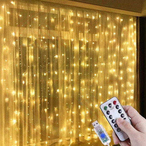 Távirányítós LED Fényfüggöny akasztóval 8 fénymód USB Meleg Fehér 3m x 2m