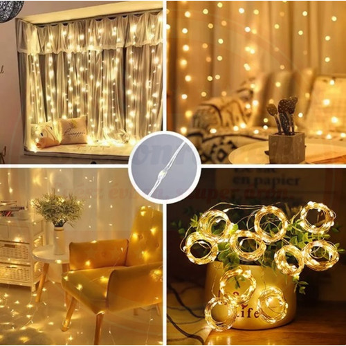 Távirányítós LED Fényfüggöny akasztóval 8 fénymód USB Meleg Fehér 3m x 2m