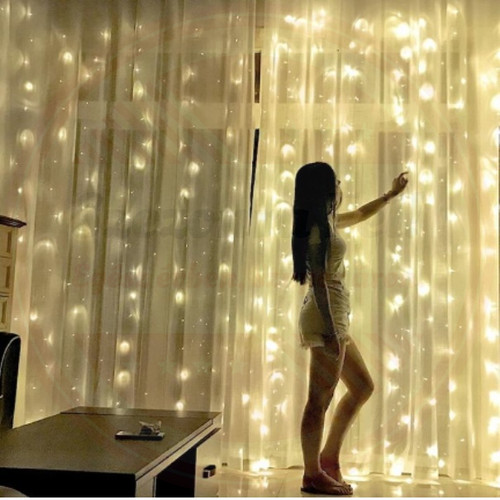 Távirányítós LED Fényfüggöny akasztóval 8 fénymód USB Meleg Fehér 3m x 2m