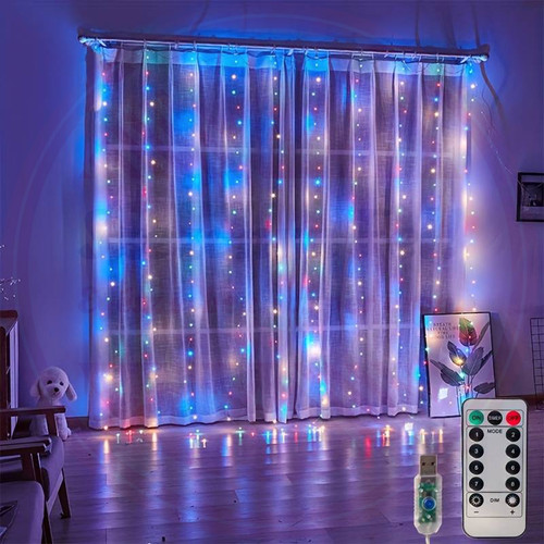 Távirányítós LED Fényfüggöny akasztóval 8 fénymód USB Multikolor 3m x 2m