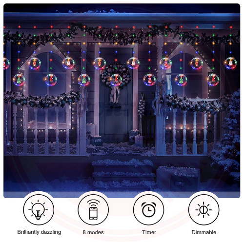 Karácsonyi Fényfüzér 10db Gyűrűs Dísszel 8 Fénymód 3M RGB Színes Karácsonyi Fényfüzér 10db Gyűrűs Dísszel 8 Fénymód 3M RGB Színes
