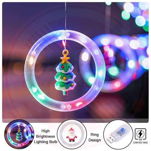 Karácsonyi Fényfüzér 10db Gyűrűs Dísszel 8 Fénymód 3M RGB Színes Karácsonyi Fényfüzér 10db Gyűrűs Dísszel 8 Fénymód 3M RGB Színes