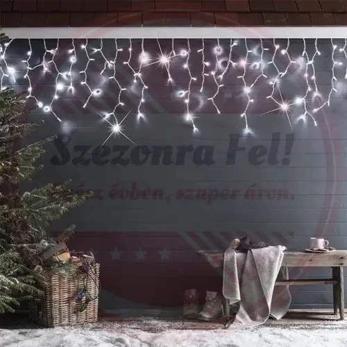 Flash Villogó LED Jégcsap Fényfüzér 12,5m kültéri/beltéri toldható Hideg Fehér Flash Villogó LED Jégcsap Fényfüzér 12,5m kültéri/beltéri toldható Hideg Fehér