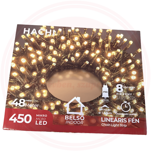 Hachi Kültéri/Beltéri időzítős FLash LED fényfüzér - 450 LED, 48 méter, meleg fehér
