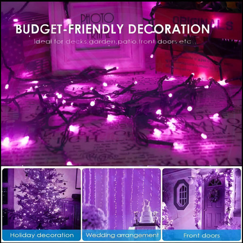 LED fényfüzér 10 m – 100 rózsaszín LED, 8 programmal, kültéri-beltéri használatra, napelemes