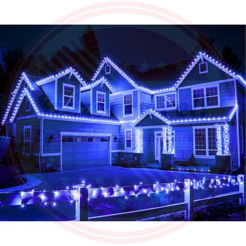 LED fényfüzér 10 m – 100 kék LED, 8 programmal, kültéri-beltéri használatra, napelemes