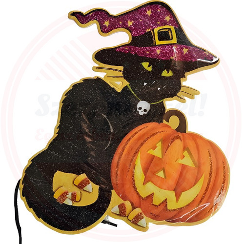 Boszorkánykalapos Fekete Macska Akasztós Halloween dekoráció Boszorkánykalapos Fekete Macska Akasztós Halloween dekoráció