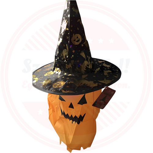 Világítós LED-es Boszorkánykalap Tök Maszkkal Halloween dekoráció
