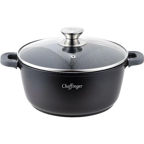 Cheffinger 40cm márvány bevonatú lábas üveg fedővel szilikon fogantyúval CF-DC40