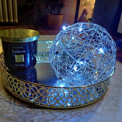 Karácsonyi elemes gömb dekoráció LED világítással 15x15cm Hideg fehér