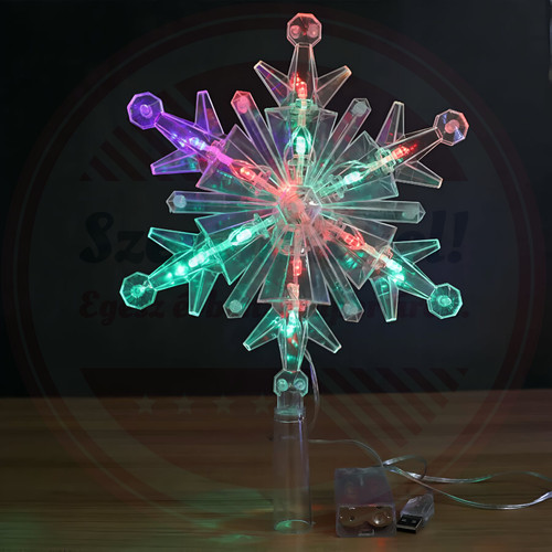 LED hópehely formájú karácsonyfa csúcsdísz, színes