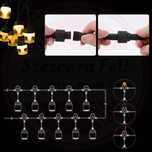 Kültéri LED égősor meleg fehér 8 fényprogram 9m F12B Kültéri LED égősor meleg fehér 8 fényprogram 9m F12B