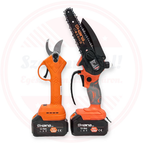 Haina Dupla Akkus Automata Olajozású Mini 6" Ágvágó Láncfűrész És Metszőolló 62V H-BCD2-6804