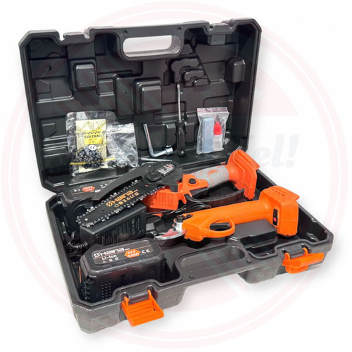 Haina Dupla Akkus Automata Olajozású Mini 6" Ágvágó Láncfűrész És Metszőolló 62V H-BCD2-6804