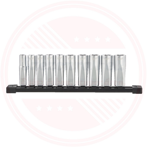 Milwaukee 3/8' Dugókulcsok hosszú, Metrikus, tartósínen 10 db Milwaukee 3/8' Dugókulcsok hosszú, Metrikus, tartósínen 10 db
