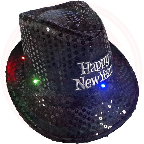 Világító Kalap Happy New Year Felirattal Fekete