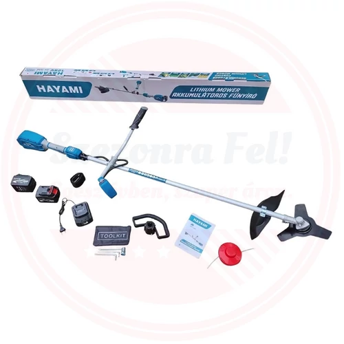 HAYAMI HA-1034 akkumulátoros fűkasza, 128V, 2 db akkumulátorral