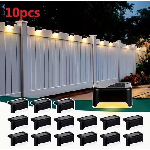10 db-os napelemes LED kerítés- és lépcsővilágítás – IP44 kültéri lámpaszett