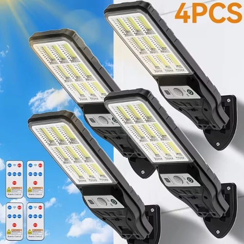 90 COB LED napelemes mozgásérzékelős reflektor távirányítóval – IP65 kültéri fali lámpa