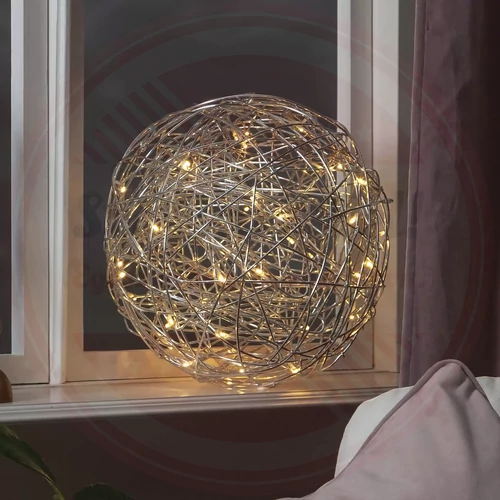 Karácsonyi elemes gömb dekoráció LED világítással 15x15cm Meleg fehér