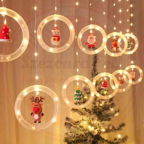 110LED Karácsonyi Fényfüzér 10 Db Gyűrűvel, 5 Féle Dísszel , 3M, Melegfehér