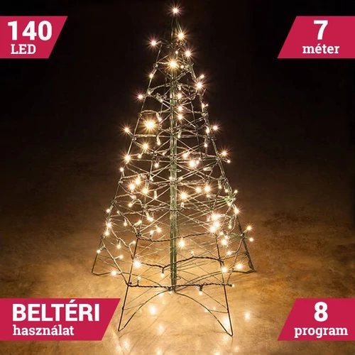 140 LED Meleg fehér Toldható Fényfüzér zöld vezeték