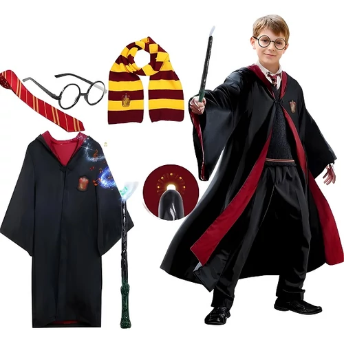 Harry Potter Gyermek Jelmez Szemüveggel Varázspálcával Sállal Nyakkendővel XL-es Méretben-Halloween, Farsang