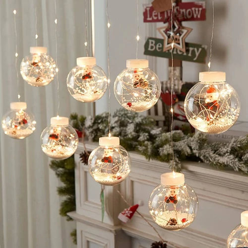 LED fényfüzér gömbök mikulás figurás meleg fehér 3m