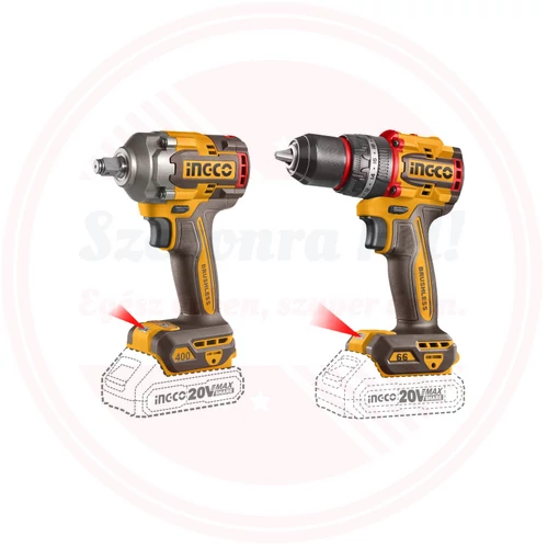 INGCO Akkus erőcsomag 20 V Ütvefúró-csavarozó 66 Nm+Ütvecsavarozó 1/2" 405 