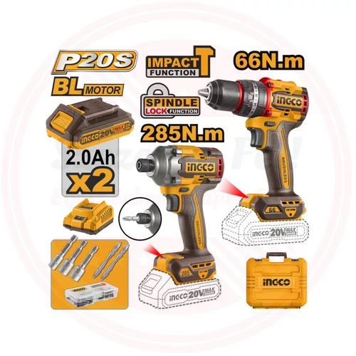INGCO Akkus erőcsomag 20 V Ütvefúró-csavarozó 66nm + Ütvecsavarozó 285nm