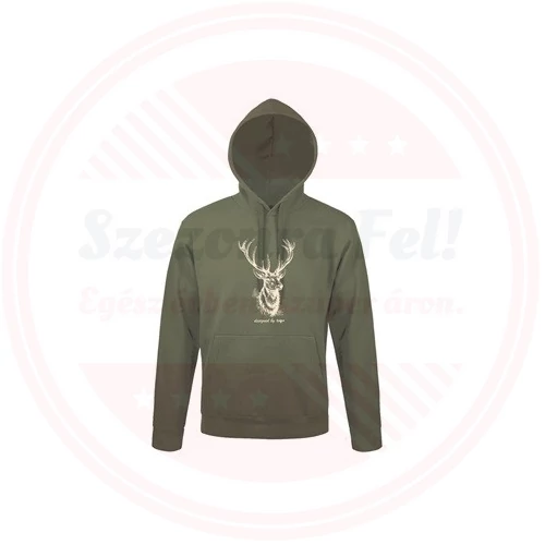 TOP_HOODY-H_DEER_HEAD L kapucnis pulóver (szarvas minta) ARMY 50% pamut 50%poli