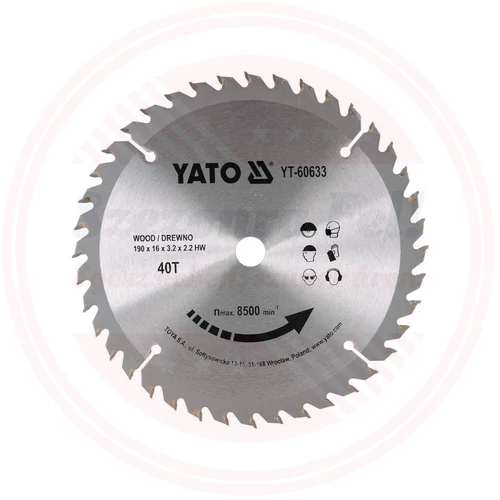 Yato fűrésztárcsa fához190x16x2,2mm