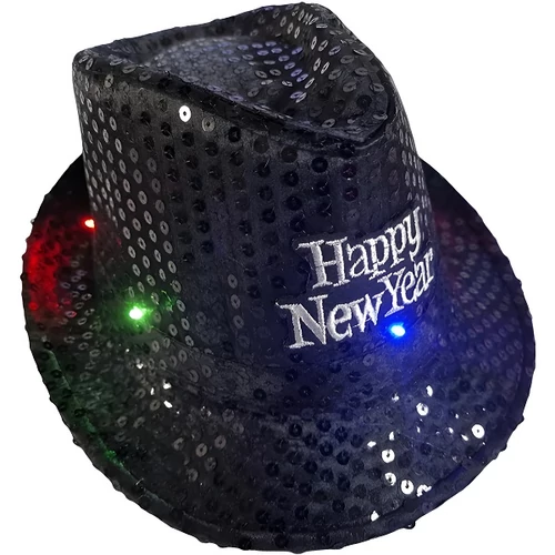Világító Kalap Happy New Year Felirattal Fekete